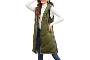 Nadeer Kurtka damska, długa, pikowana kamizelka bez rękawów, kurtka zimowa, długa kamizelka zimowa z kapturem, ciepła kamizelka z kapturem, płaszcz zimowy dla kobiet