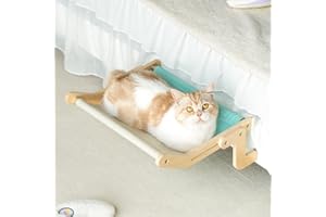 MEWOOFUN Cat Hammock Radiator Dual-use Cat Window Hammock for Indoor Cats, Adjustable Wood Cat Radiator Beds Cat Window Beds Holds Up 18kg, 47x40cm Blue/grey