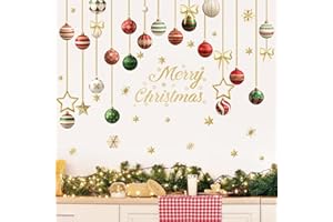 SHUCHING Adesivi Murali Palline di Natale, Adesivi da Parete Fiocchi di Neve Dorati, Decorazione Murale Palline Appese per Bambini Camera Soggiorno Porta Finestra Vetrina