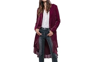 R.Vivimos Herbst Winter Damen Samt Rüschen Freizeitjacke Vintage Lang Mantel Langarm Kragenlos Schwalbenschwanz Blazer
