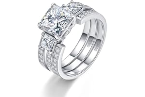 BONLAVIE 925 argent sterling 3 pierres princesse coupe passé présent futur ensemble de bague de fiançailles de fiançailles