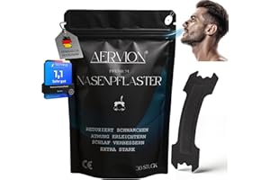AERVION® Premium Nasenpflaster Schwarz 30 Stück, Gegen Schnarchen & verstopfte Nase, Extra stark, für Sport, Besser Atmen & Schlafen, Schnarchstopper, Hautfreundlich, Nasal Nose Strips L 66x22mm