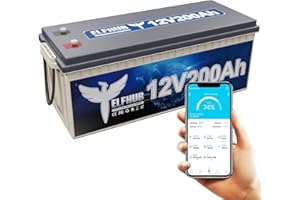 ‎ELFHUB Elfhub 12V 200Ah LiFePO4 Autobatterie mit Bluetooth Eingebauter 200A BMS, 2560Wh Deep Cycle Lithium Batterie, 4000+ Zyklen, Ideal für Wohnmobil, Solar Trailer, Boot und Camping
