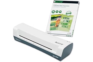 ‎LEITZ Leitz Set iLAM Home A4 Laminiergerät + Heißlaminierfolien A4 80 mic im 100er Pack, Laminiergerät für 75 bis 125 mic Laminierfolien, 3 Min. Aufwärmzeit, Weiß, Ideal für Home Office & Schule, 74200000