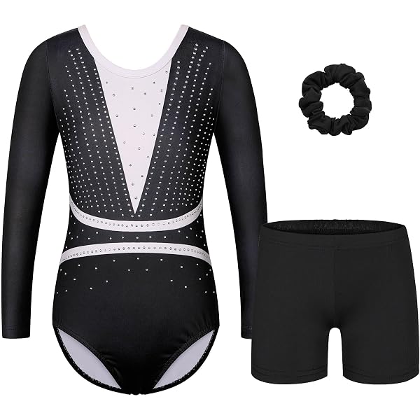 Mädchen Turnanzug Langarm Mit Pailletten – Gymnastik-Leotard Für Wettbewerb & Tanz | Aus Polyester/Elasthan