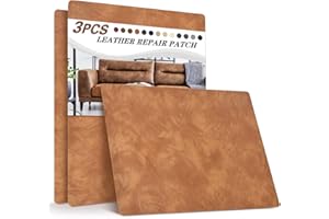YAFLC Patch de Réparation en Cuir, 3pcs 28x21cm Kit De Patch en Cuir Patch de Réparation Kit pour Vestes, Canapés, Sièges de Voiture, Meubles Caramel rétro