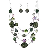 Bocar 3-Layer Chunky Beaded Statement Necklace - Acrylic & Wood Multi-Layer Collar For Women