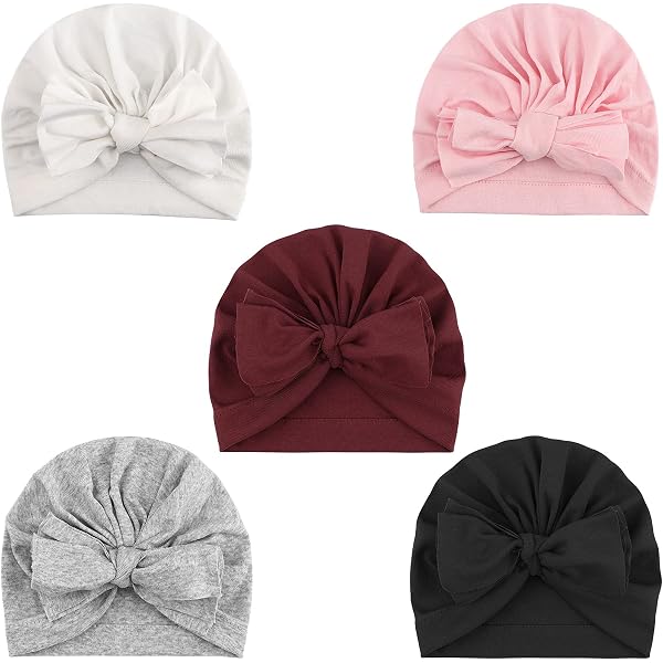 2 Pièces Bonnets Turban Bébé NJCXOLA - Chapeaux Nœuds Papillons Mignons Élastiques Pour Fille Et Garçon 0-12 Mois