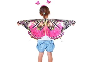 AffeGifts Kids Butterfly Wings Cape, Butterfly Fairy Wings with Headband Kids Butterfly Cloak Costume Butterfly Dress Up for Girls Fancy Dress Party Play 3-6 Years Old (Rose Red)
