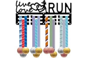 CREATCABIN Soporte para Medallas Correr,Colgadores Medallas,Estante Exhibición Deportes,Premios Colgantes Metal,Hierro,Decoración Montaje Pequeño para Pared,Insignia del Hogar,29x13cm,Live Love Run