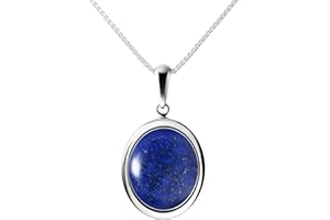 Franki Baker Oval Natural Lapis Lazuli Gemstone Pendant Necklace & 925 Sterling Silver. Length:50cm. Gem Size: 16x12mm