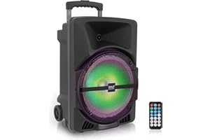 Pyle Enceinte Bluetooth Puissante- Haut Parleur Portable 1200 W sans Fil- Son stéréo DJ intérieur/extérieur,Bluetooth, USB, MP3, entrée AUX 3,5 mm, lumières de fête Clignotantes et Radio FM