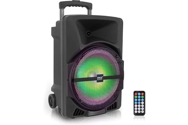 Pyle Enceinte Bluetooth Puissante- Haut Parleur Portable 1200 W sans Fil- Son stéréo DJ intérieur/extérieur,Bluetooth, USB, MP3, entrée AUX 3,5 mm, lumières de fête Clignotantes et Radio FM