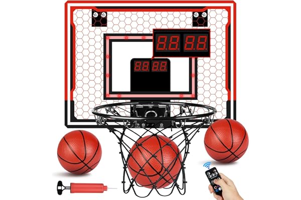 OSDUE Basketkorgsset, Mini-basketkorg, Innehåller 3 basketbollar och elektronisk resultattavla (Batterier ingår ej), Lämplig för män och kvinnor, Utomhus,A
