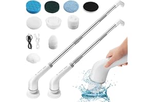FUNYKICH Cepillo de Limpieza Inalámbrico, Cepillo Electrico Limpieza Hogar Recargable con 2 Velocidades Ajuste, IPX5 Impermeabl,con Mango Ajustable 102cm-132cm y 9 Cabezales de Cepillo Intercambiable