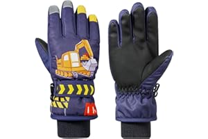 QKURT Dziecięce rękawice narciarskie, wodoodporne zimowe rękawiczki narciarskie, rękawiczki narciarskie Bulldozers, dziecięce rękawiczki narciarskie do sań snowboardowych dla dziewczynek i chłopców w