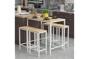 anrekl Juego de mesa de comedor y silla, mesa de bar con 4 sillas, cocina, salón, mostrador de bar, estructura de acero, diseño industrial, mesa de bar 100 x 60 x 90 cm, silla de bar 30 x 40 x 65 cm,