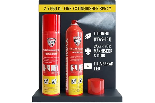 notlok Safety Work 2x Brandsläckare Spray 650ml A, F, E <1000V, utan fluor | skonsam mot huden, Brandsläckare för hemmet, bilen, båten, lägenheten och resor