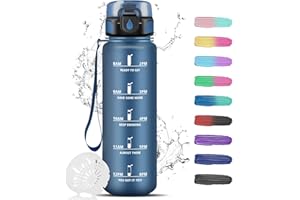 Grsta Borraccia 500/1000/1500, Borraccia Motivazionale con Indicazione del Tempo, Borraccie Palestra Senza Perdite, Borracce per Adulto, Palestra, Lavoro, Scuola, Yoga, Ufficio, Trekking