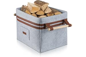 YIHATA Cesto Portalegna in Feltro per Legna da Ardere, Borsa Portalegna, Cesta Pieghevole con Manici Rinforzati | Ideale per Interni, Camino | Stabile con Telaio Metallico Integrato | Grigio