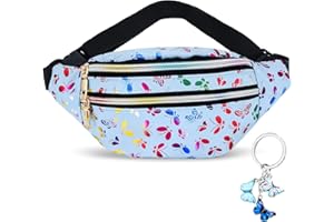 BMHNQ 1 Riñonera Niña Riñonera Mujer Riñoneras Niña Riñonera Festival Riñoneras Holográficas Brillante Riñonera Deportiva Viaje Marcha Brillante Riñoneras Multifuncional, Añade 1 Llavero de Mariposa(Azul)