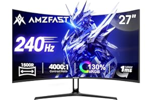 Amzfast 27 Inch Curved Gaming Monitor 240Hz - FHD 1920x1080, PC Monitor with 1500R VA Panel, 1ms MPRT, 130% sRGB, 95% DCI-P3, HDR, Adaptive-Sync, VESA 100X100MM, HDMI 2.0/DP 1.4 - AMZG27C1 Pro