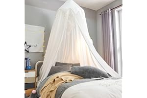 Surwin Dosel Cama Infantil Niños Niña Bebé, Blanco Dosel Mosquitera para Cama Mosquitero para Cuna Redonda Toldo | Decoración Habitacion Princesa Lectura Tienda Dormitorio