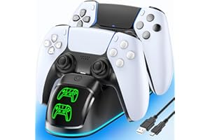 RYSKER RGB Base de Carga para PS5, 2H Rápido Cargador de Mando PS5 Originales & Edge, Placas Frontales con Iluminación LED & RGB, Estación de Carga para PS 5 - Negro