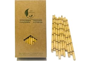 BOFA ECO TABLEWARE Pajitas Bambú Amarillas, 100 Pieces Pajitas Cocktail Decoración de Fiesta, Biodegradables, Reemplaza Pajita de Plástico