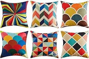 TIDWIACE Set of 6 Color Cushion Cover Outdoor Furniture Decorative Linen - Throw Pillow case for Home Office Sofa Bedroom Car Garden, Double-sided printing Invisible Zipper 45x45cm/18x18 Inch