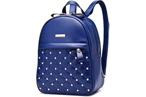 Nicole & Doris Petit Sac à Dos en Cuir Mode Rivet Daypack Voyage Bleu Foncé
