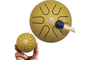 YEJAHY Tongue Drum Tambour à langue en acier avec maillets, 7,6 cm, 6 tons, avec maillets, méditation, yoga, guérison sonore (doré)