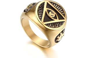 Flongo Anillo de Sello Grande Anillo de Hombre Acero Inoxidable La Pirámide con El Ojo que Todo Lo Ve, Anillo Ojo de Horus Egipcio