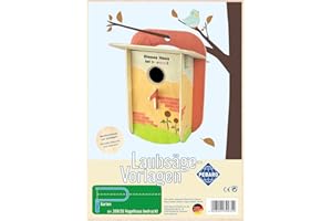 Pebaro 399/3S Laubsägevorlage Vogelhaus bunt bedruckt, 3mm Sperrholz DIN A 4, Motiv farbig vorgedruckt, aussägen mit Laubsägebogen, basteln, fertig, Laubsägen, Holz, Geschenkidee, Nistkasten, Garten