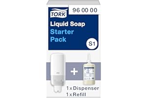 Tork 960000 Starter Pack for Liquid and Spray Soap S1 / S11 / White Dispenser in Modern Elevation Design + 1 Tork Mild Liquid Soap