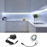 2 Metre Beyaz Şerit Led Işık &Ccedil;ıt &Ccedil;ıt Anahtar Tak &Ccedil;alıştır Hazır Set Adapt&ouml;r Dahil, A&ccedil;ma-Kapama D&uuml;ğmesi, Mutfak, Tezgah, Dolap
