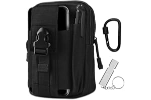 Omesiry Bolsa de Cintura Táctica,2024 Mejorada Hombre para Exteriores con Mosquetón,Silbato Supervivencia,Riñonera de Nylon Impermeable al Desgaste,Múltiples Bolsillos,Actividades al Aire,Negro