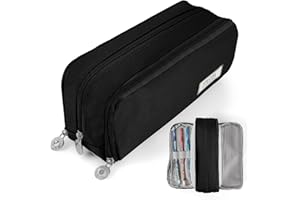 OFFCUP Piórnik z 3 przegródkami, duża pojemność, piórnik dla nastolatków, przenośny, na przybory piśmiennicze, z zamkiem błyskawicznym, do szkoły, biura, Czarny - B, Piórnik