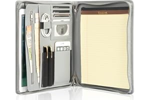 Calfinder Classeur de conférence A4 en cuir végétalien A4 avec fermeture éclair pour homme et femme Gris