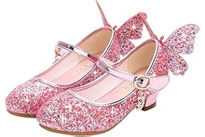 Eleasica Fille Haute Qualité Chaussures de Princesse Reine des Neiges Elsa Anna Talon Haut Paillettes Déguisement Argenté Bleu Rose Doux Halloween Noël Anniversaire Carnaval Cosplay,Rose,35 EU