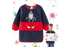 LIVESTN Tablier Peinture Enfant, Blouse Peinture Enfant 3-7 Ans Imperméable, Tablier Réutilisable avec Poches et Manches Longues, pour les activités scolaires, le dessin, la cuisine