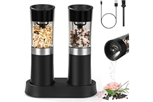 TNIBITION Electric Salt and Pepper Grinder Set with Charge Base, Gravity Induction Grinder, Ceramic Abrasive Core, Adjustable Coarseness with LED Light (Pack of 2)