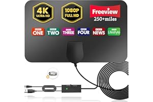 CENBOU Indoor TV Aerial for Smart TV, Digital TV Aerial with 300+Miles Long Range 360° Reception Amplifier 4K/1080P Signal,TV Antenna for Freeview Local Channels Compatible with All TV