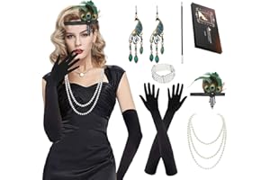ROONTIN Roaring Twenties - Conjunto de disfraz para mujer, accesorios de los años 20, accesorios Flapper Great Gatsby, años 20, diadema con guantes, collar, pulsera, pendientes de encaje, V6, Talla única