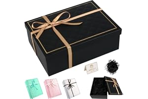 ZWQLZG Geschenkbox mit Deckel, Geschenk box mit Schleife und Grußkarte, 25×18×8,8 cm Rechteck Geschenkkarton, Faltbare Geschenkschachtel für Geburtstag, Fest, Jahrestag, Hochzeit, Weihnachten (Schwarz)