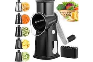Vihoom Grattugia Formaggio, Mandolina per Verdure con 5 Lame a Tamburo Intercambiabili, Tagliaverdure Manuale Risparmio di Tempo, Grattugia Verdure per Formaggio, Cetriolo, Carota, Patate