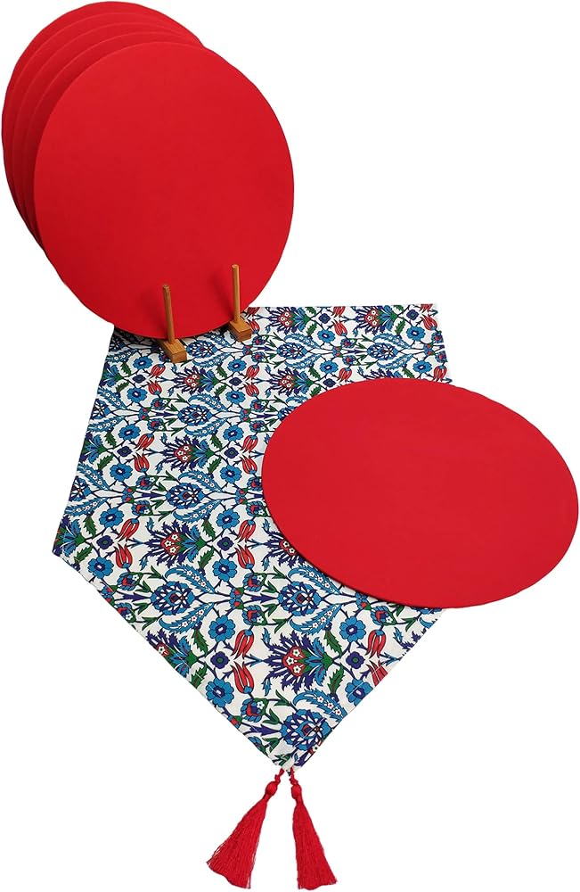 Viemso Çini Desenli Runner 6'lı Kırmızı Supla Set V00020886