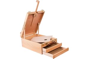 Kuyal Art Supplies Box Easel Sketch Box Painting Storage Box-Adjustable Design with Large 2-Drawer（2-Drawer Box Easel