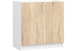 AKORD Mueble de Cocina Lima | Mueble para Fregadero de Cocina 80x44,5x82 cm | Funcional | Resistente | Diseño Moderno | para cocinas Grandes y pequeñas | Fácil de Limpiar | Blanco | Roble Sonoma