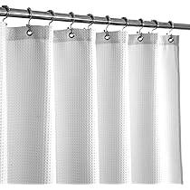 Tenda Doccia Extra Lunga 218x200cm Grigio Chiaro Con Orlo Pesante - Tessuto Idrorepellente A Nido D'Ape Per Bagno E Hotel - Include 12 Ganci